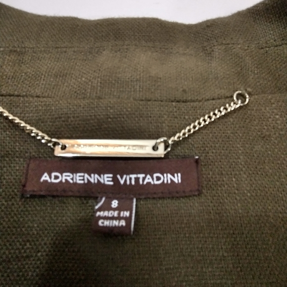 Adrienne Vittadini 100% Linen Double Breasted Blazer Jacket Olive Size 8 - Picture 8 of 9